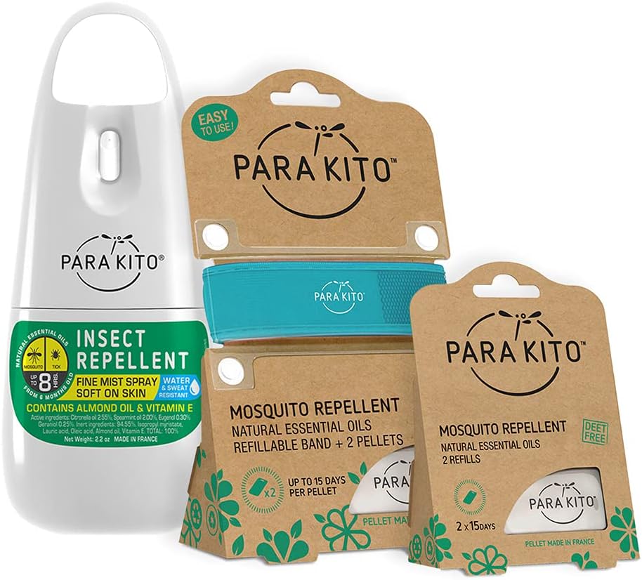 PARAKITO Mosquito, Insect & Bug Spray Bundle - Includes Spray, Turquoise Wristband & 4 Refills | DEET Free, Citronella Essential Oils, Perfect for Camping, Hiking, Travel Outdoor Activities