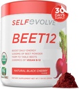selfevolve Beet12 - 有機ビートルートパウダーはビタミンB12、ニトリ酸化物ブースター、ビートジュースパウダーサポート自然エネルギー、ビートパウダー、ブラックチェリーフレーバー、30サービングで強化