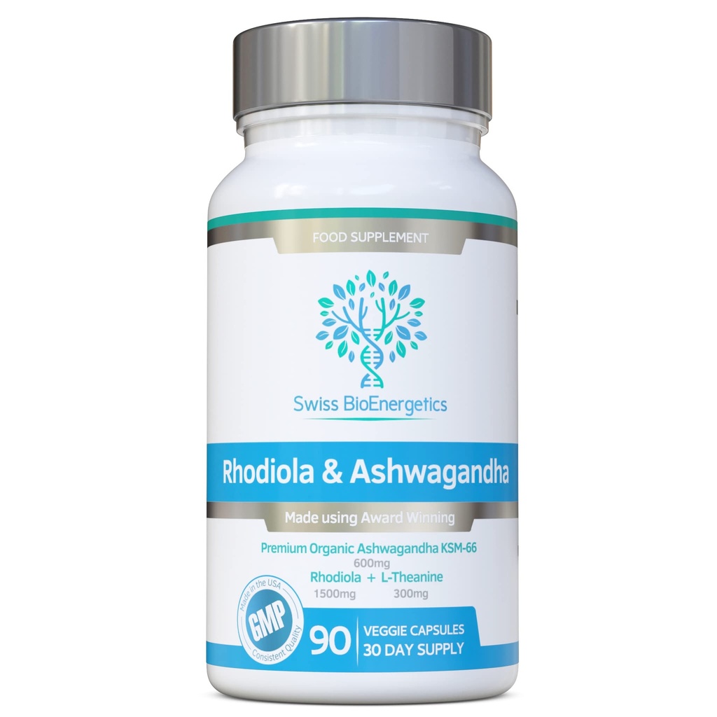 L-テアニンとロディオラ&アシュワガンダ - 受賞アシュワガンダKSM-66 600mg & 1500mg Rhodiola (3% Rosavins - 1% Salidrosides) 全ルート同等 - 適応性コンボ - 人工的な注入口無し