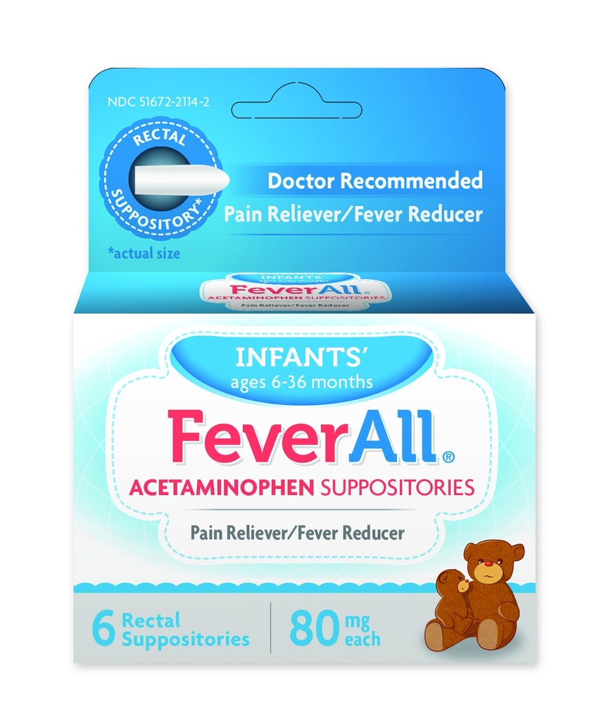 Feverall Infant Acetaminophenの坐骨6のRectalの坐骨80mg各痛みのReliever/Feverの減力剤。Parabenは、人工的な色か他の防腐剤放しません。 年齢 6〜36ヶ月