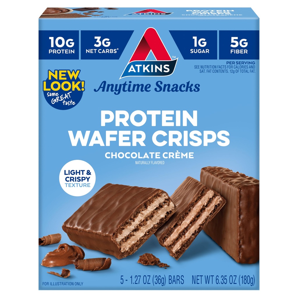 Atkinsチョコレートクレムプロテインウエファークリスプス、プロテインデザート、4gネットカーブ、1g砂糖、繊維の高い、ケトフレンドリー、5カウント