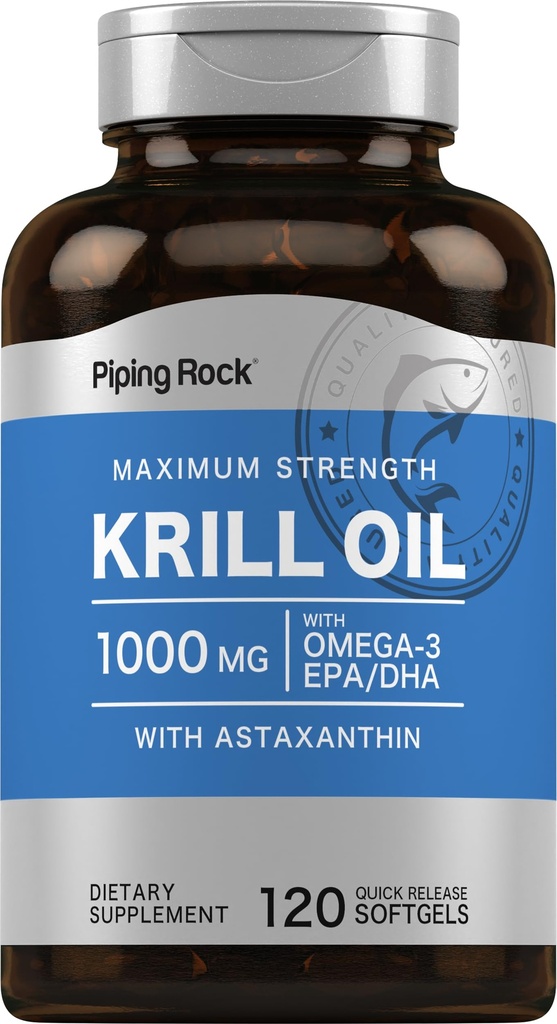 パイピングロックキルオイルオメガ3ソフトゲルカプセル | 1000mg | 120カウント | アスタキサンチン配合EPA DHAサプリメント | 最大強度 | 非GMO、グルテンフリー