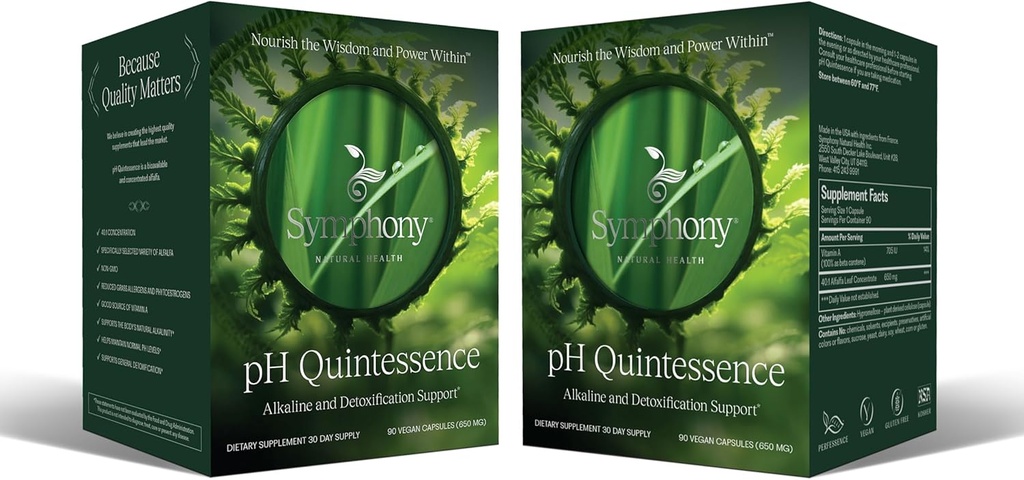 Symphony Natural Health pH Quintessence - 40:1 Alfalfa Concentrate - 180 Vegan Capsules (60 Day Supply) – Alkaline The Body, Balance pH and Support Detox (2 Pack)