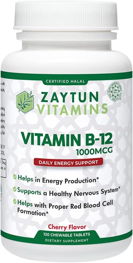 ZaytunハラールビタミンB12 1000mcg、エネルギー生産、代謝とヘルシーな神経系を促進 - ベジタリアンとビーガンフォーミュラ - 乳製品フリー - 4ヶ月の供給 - 米国製