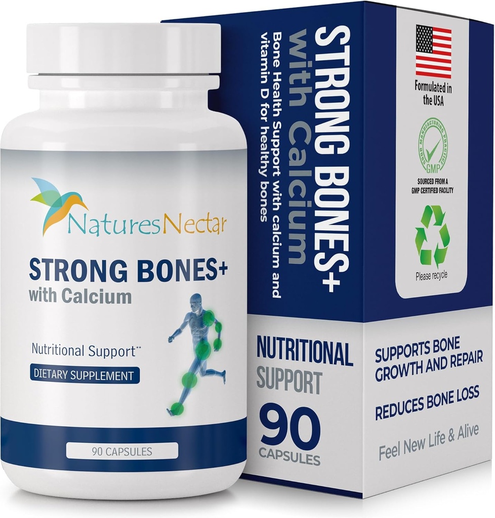 Nature's Nectar Bone & Joint Supplements for Men & Women – Supports Bone Health, Strength & Growth with Calcium, Vitamin D, Magnesium & Strontium – Bone Builder Formula for Maximum Absorption –90 Caps