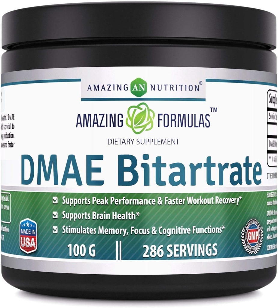 アメイジングフォーミュラ DMAE ビットレートパウダーサプリメント | 100 グラム | 286 サービング | 非GMO | グルテンフリー | アメリカ製