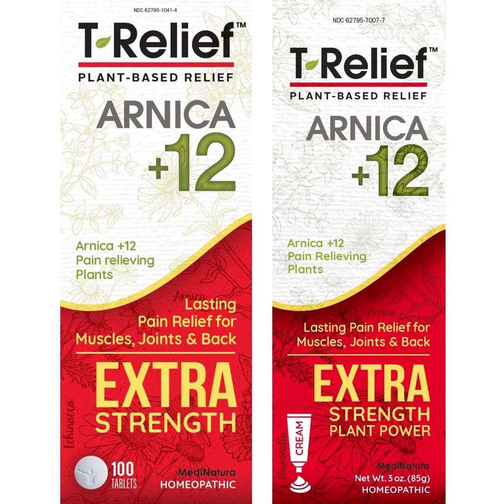 MediNatura T-Relief の余分強さの痛みの軽減のアルニカ +12 の植物ベースの苦痛は 100ct のタブレット T-Relief の余分強さの痛みの軽減 3oz のクリームの束を取り除きます