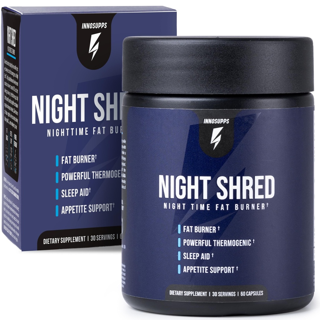 InnoSupps Night Shred Fat Burner and Natural Sleep Support | Ashwaganda, 5-HTP, CLA, Melatonin | 食欲抑制剤 | 減量サポート夜間脂肪燃焼(60 ベジタリアンカプセル)