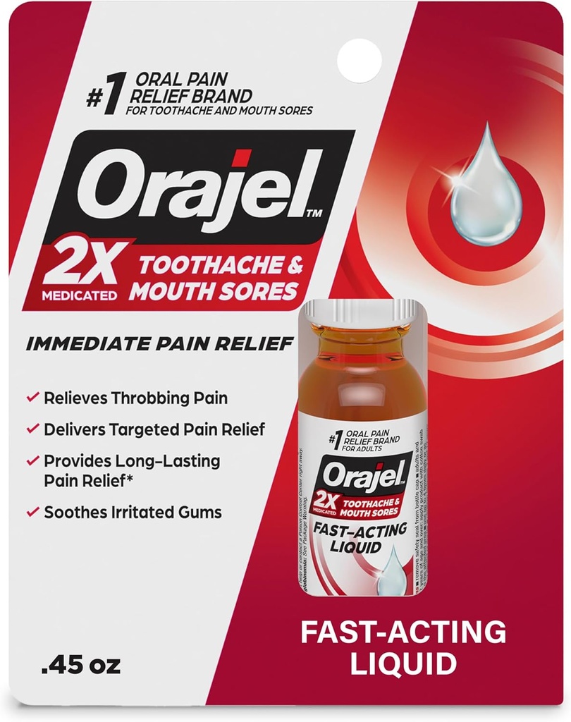Orajel 2Xの薬用歯痛及び口の傷の液体、0.45のflのoz