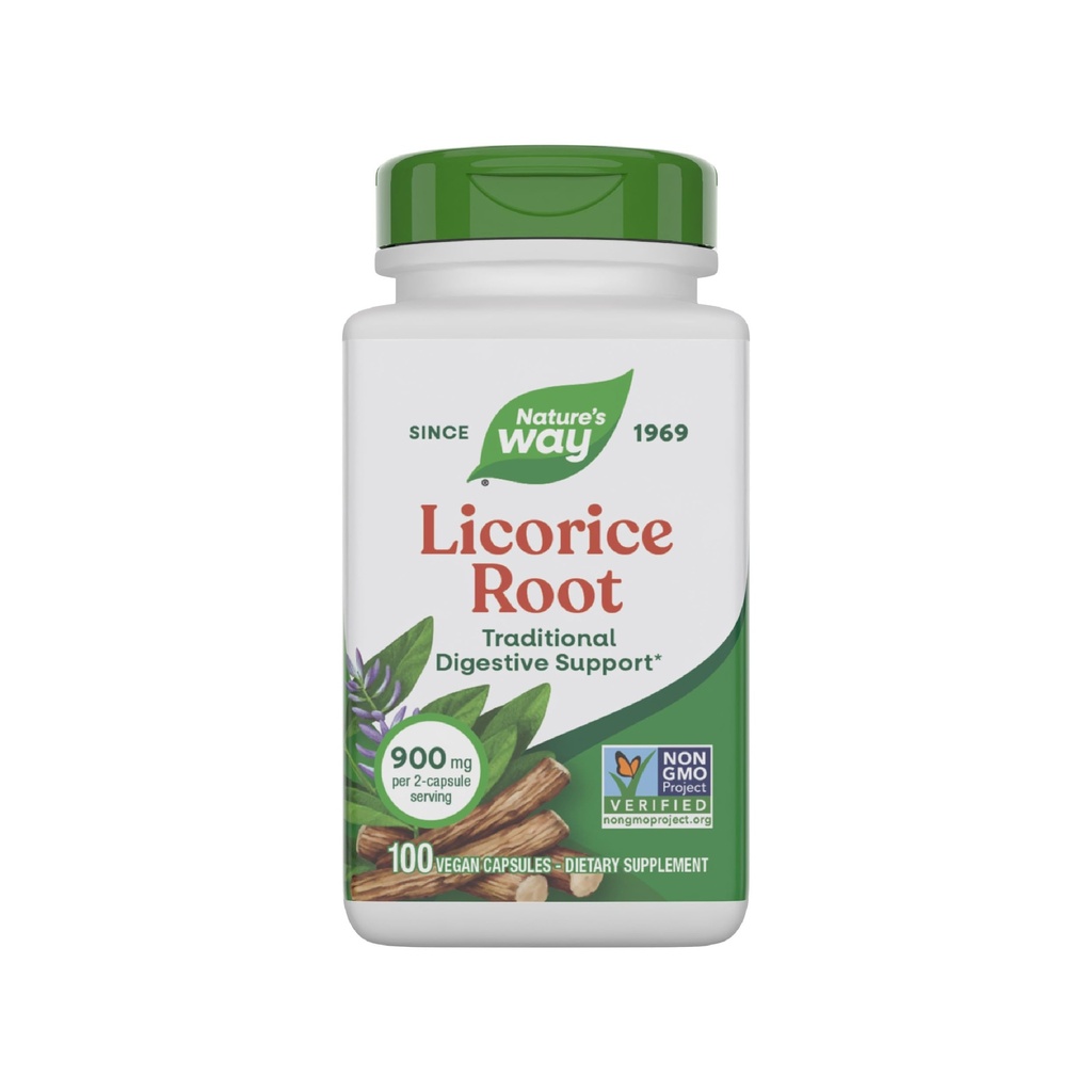 Nature's Way Licorice Root, 伝統的な消化管サポートサプリメント*, 900 mg/ 2カプセルサービング, 非GMOプロジェクト検証, 100 ビーガンカプセル (パッケージ 5 月 Vary)