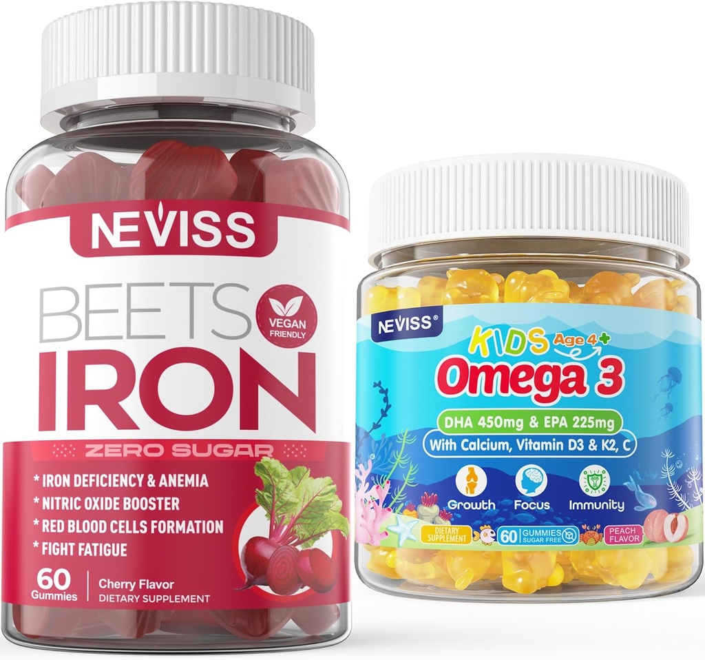 Iron Gummies 2 Pack + Kids Omega 3 Gummies 2 Pack