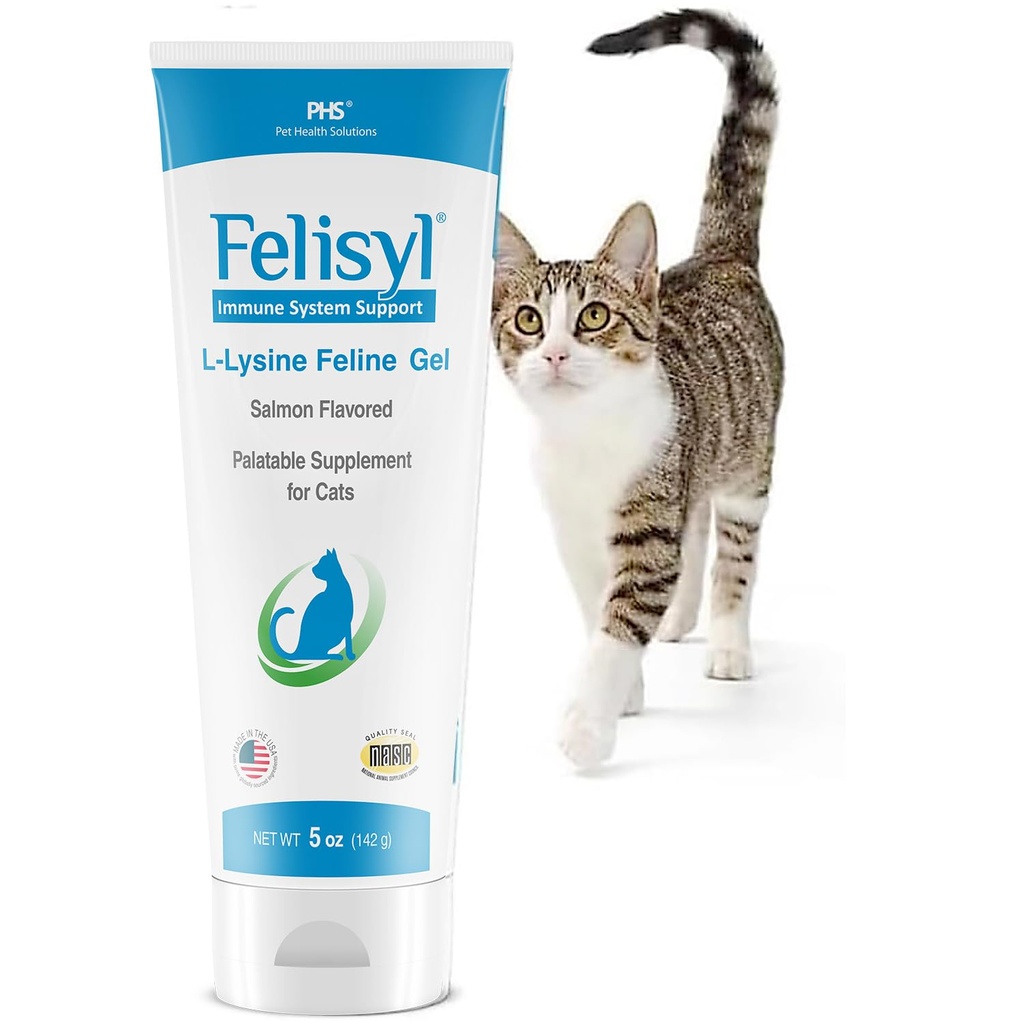 猫のためのL-Lysineゲル(5oz) - 免疫、呼吸器、眼の健康をサポートします。 Eases Sneezing、Rony Nose、およびWatery Eyes。 Tasty Salmon Flavor - アメリカ製