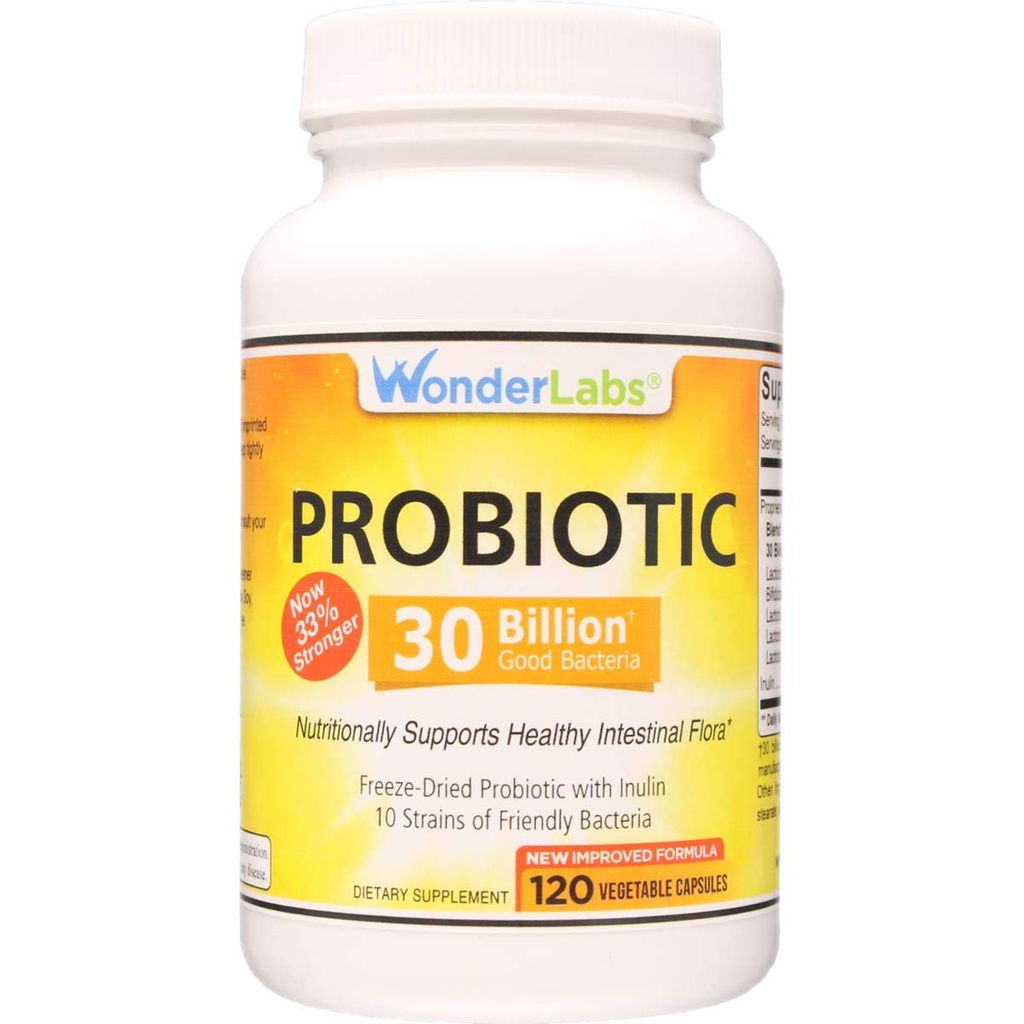 ワンダーラボラトリーズプロバイオティック30ビヨングッド細菌(8Lactobacillus Strains and 2 Bifidobacterium Strains)、栄養的に健康的な消化システム、120カプセルをサポート