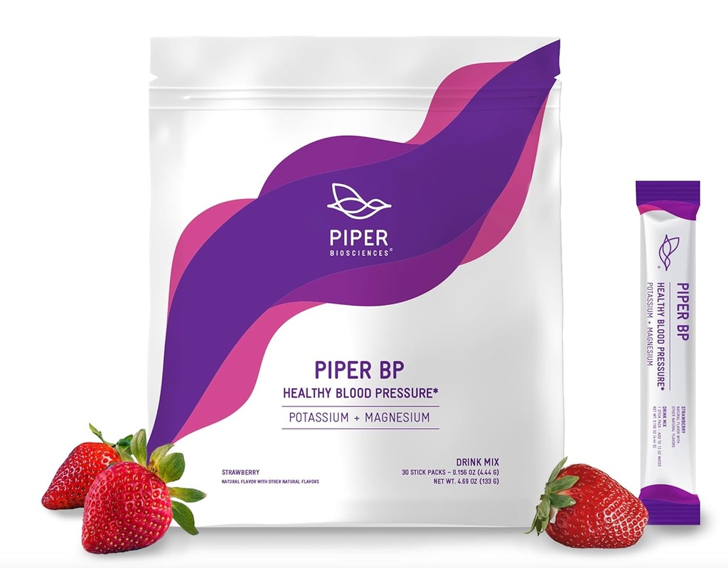 パイパーバイオサイエンス 血圧飲み物ミックスとカリウムシレートとマグネシウムシレートパウダー(Vegan、非GMO): 30 スティックパック