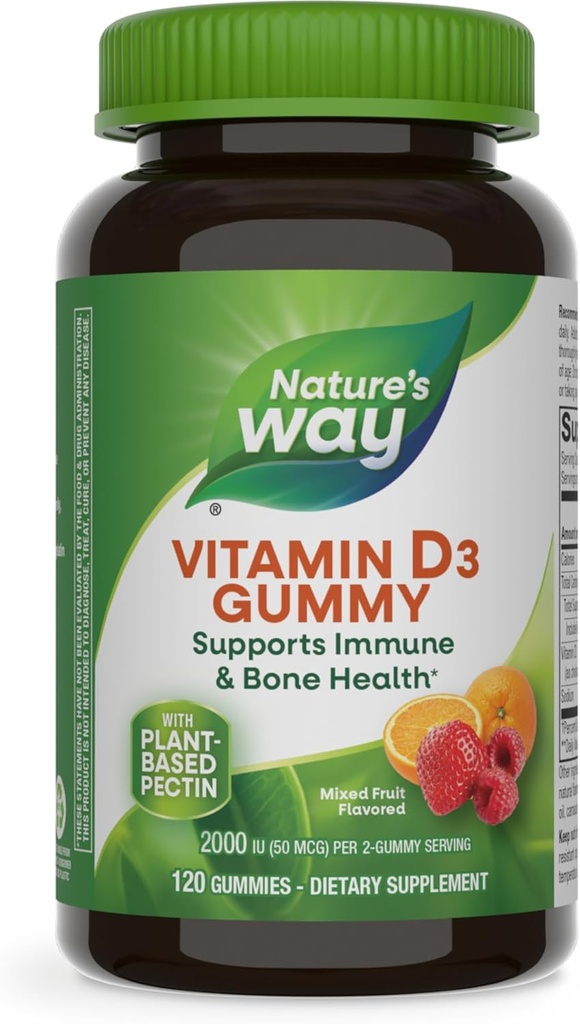 Nature's Way Vitamin D3グミー、免疫と骨の健康をサポート*、2000 IU(50 mcg) 2ガミーサービング、ビタミンD3 2000IU 2ガミーあたり、混合フルーツ風味、120 カウント