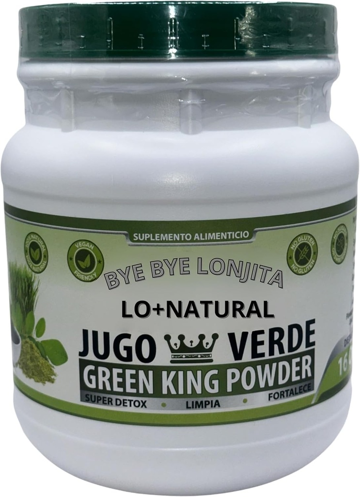 JUGO Verde (Green King Powder) Super Detox 16 oz Dietary Supplement 100% Natural, Vegan, no Gluten, no sugars Bye Bye LONJITA Green Tea, Moringa, Spinach and More Fiber
