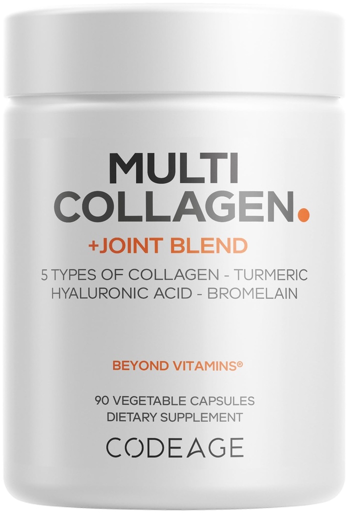 Codeage の多コラーゲン蛋白質 + 接合箇所のブレンドの補足、Hyaluronic の酸、Bromelain、Turmeric、ジンジャー、Boswellia、Astaxanthin - 加水分解された牛のコラーゲン - 5 コラーゲンのタイプ非 GMO - 90 のカプセル
