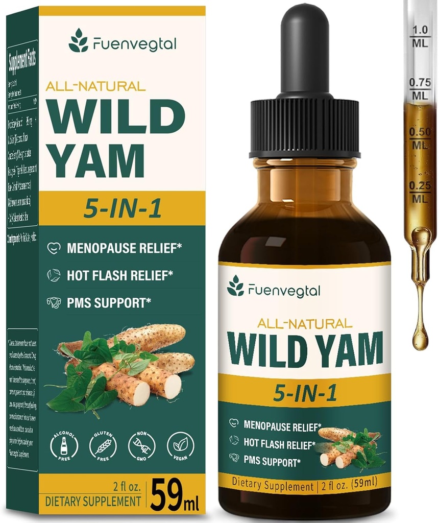 Wild Yam Root Extract Drops, Women's Supplement with Fenugreek & Motherwort Herb for Menopause Relief & PMS Support. Fenogreco y Ñame Salvaje para la Menopausia. 2oz