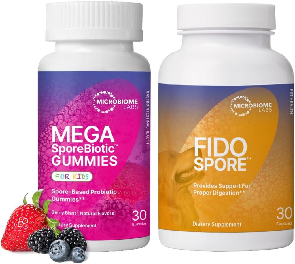Microbiome Labsキッズ&ペットプロバイオティックバンドル - 子供のためのメガスポアバイオティック+ FidoSporeは、犬や猫のためのプロバイオティクスをベースとした
