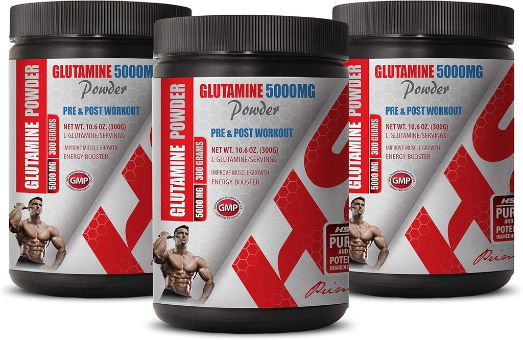 筋肉ポンプのための最高のサプリメント - プレ&ポストワークアウト - GLUTAMINEパウダー5000MG - グルタミンサプリメント - 3缶900グラム
