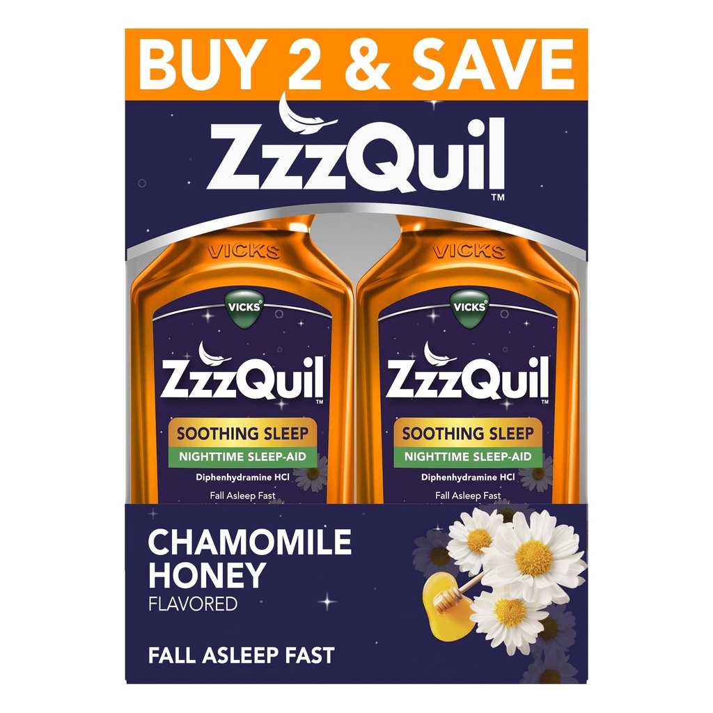ZzzQuilの液体の睡眠の援助、眠る眠り、Diphenhydramine 50mg HCl、Chamomileの蜂蜜の味付けされた、夜間睡眠の援助の液体、大人のための睡眠の援助、2パック、24のFLのOZ