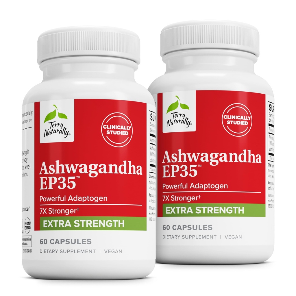 Terry Naturally Ashwagandha EP35 Extra Strength - Herbal Supplement for Sleep Support - Aid Healthy Stress Response - Endurance & Energy Support - 60カプセル(60サービング)