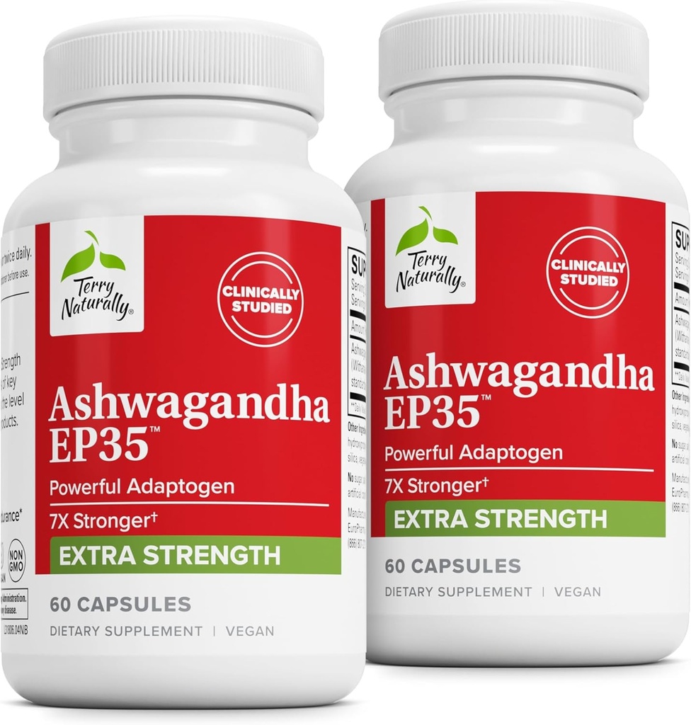 Terry Naturally Ashwagandha EP35 Extra Strength - Herbal Supplement for Sleep Support - Aid Healthy Stress Response - Endurance & Energy Support - 60カプセル(60サービング)