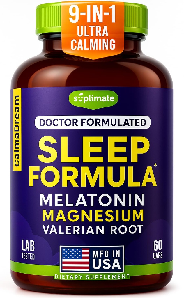 大人のための9-in-1 Melatoninの睡眠援助 - 米国は、睡眠のためのMelatonin 5mgおよび108mgのマグネシウムとテストされる実験室- TRAACS、Ashwagandha、Valeianの根、GABA、5HTPの草の睡眠の補足、Vegan、60の帽子--------------------------------------------------------------------------------------------------------------------------------------------------------------------------------------------