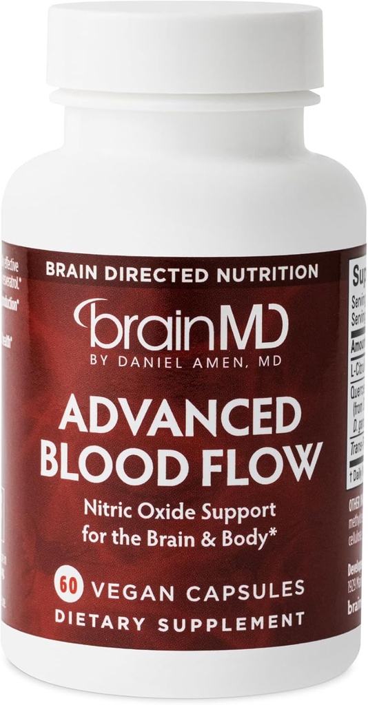 BRAINMD Advanced Blood Flow - 60 Vegan Capsules - Nitric Oxide Support for The Brain & Body - Gluten Free - 30 Servings
