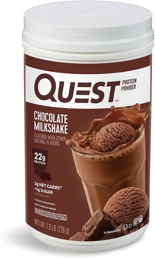 Quest Nutrition Chocolate Milkshake Protein Powder, 22g Protein, 2g Net Carbs, 1g Sugar, Low Carb, Gluten Free, 1.6 Pound, 24 サービング