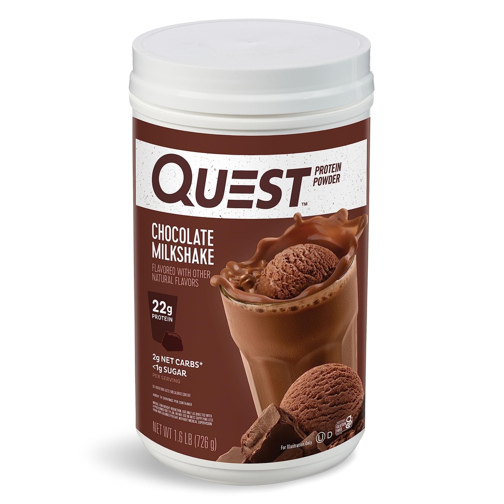 Quest Nutrition Chocolate Milkshake Protein Powder, 22g Protein, 2g Net Carbs, 1g Sugar, Low Carb, Gluten Free, 1.6 Pound, 24 サービング