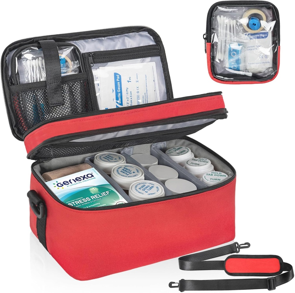 携帯用袋が付いている2つの層の薬の貯蔵のオルガナイザー袋、丸薬、ビタミン、魚油、家および旅行のための錠可能な薬の貯蔵袋