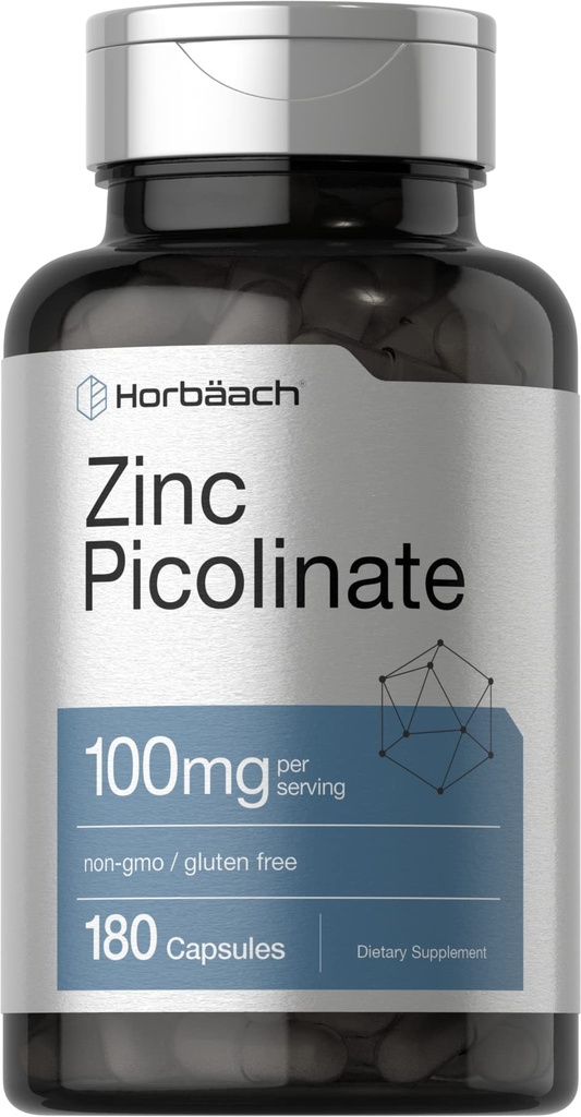 ホアハチ亜鉛ピコリン酸100mg | 180カプセル | 高効力 | 非GMO、グルテンフリー | 亜鉛サプリメント