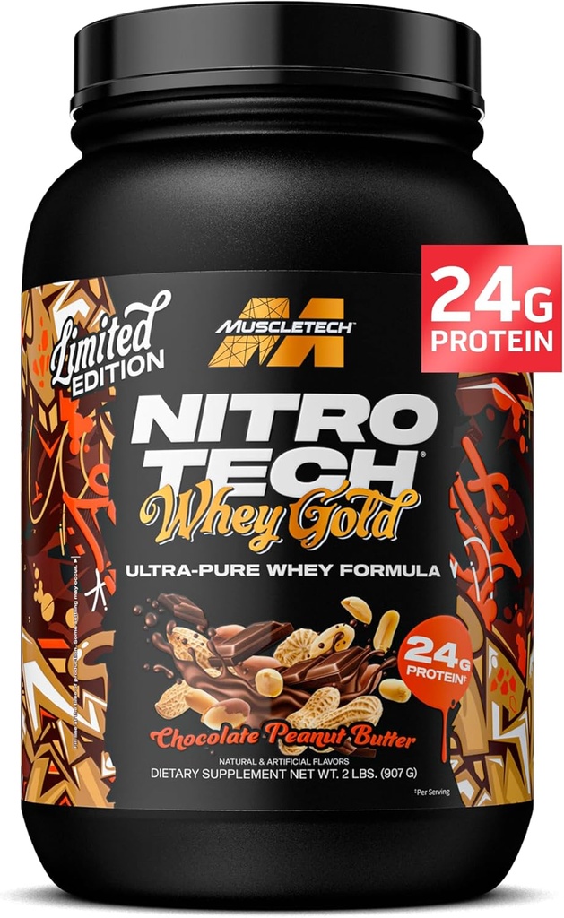 MuscleTech Whey Protein Powder(チョコレートピーナツバター、2LB) - Nitro Tech Whey Protein Isolate Smoothie Mix for Lean Muscle & Fast Recovery - 24g of Whey Gold Protein for Women & Men - Gluten-Free