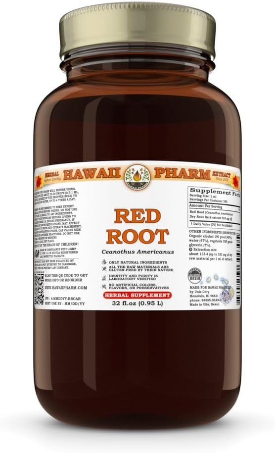 Hawaii Pharm Red Root Extract, Tincture for Heart and Lymphatic Wellness, Promotes Digestive Comfort, Aids Detoxification, Supports Gut Balance and Nutrient Absorption - 32 fl.oz