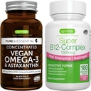 Vegan Omega-3 + Super B12-Complex 1000mcg Vegan Bundle, Sustainable EPA & DHA Algae Oil 1340mg + High Absorption Sublingual Vitamin B12 With Methylcobalamin, Adenosylcobalamin & Hydroxocobalamin, by I