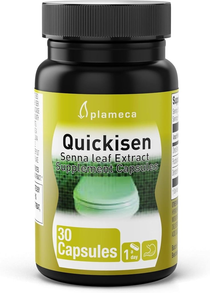 Plameca Quickisen Laxative Capsules, Relief from Occasional Constipation, Natural Senna Extract, Supports Intestinal Health, Dietary Supplement Gluten-Free and Dairy-Free, 30 Capsules