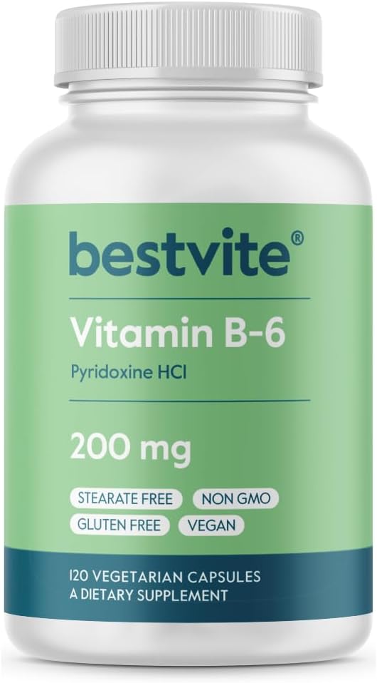 BESTVITE ビタミンB-6 200mg(120 ベジタリアンカプセル) - ない Stearates - いいえフローエージェント - ビーガン - 非GMO -グルテンフリー