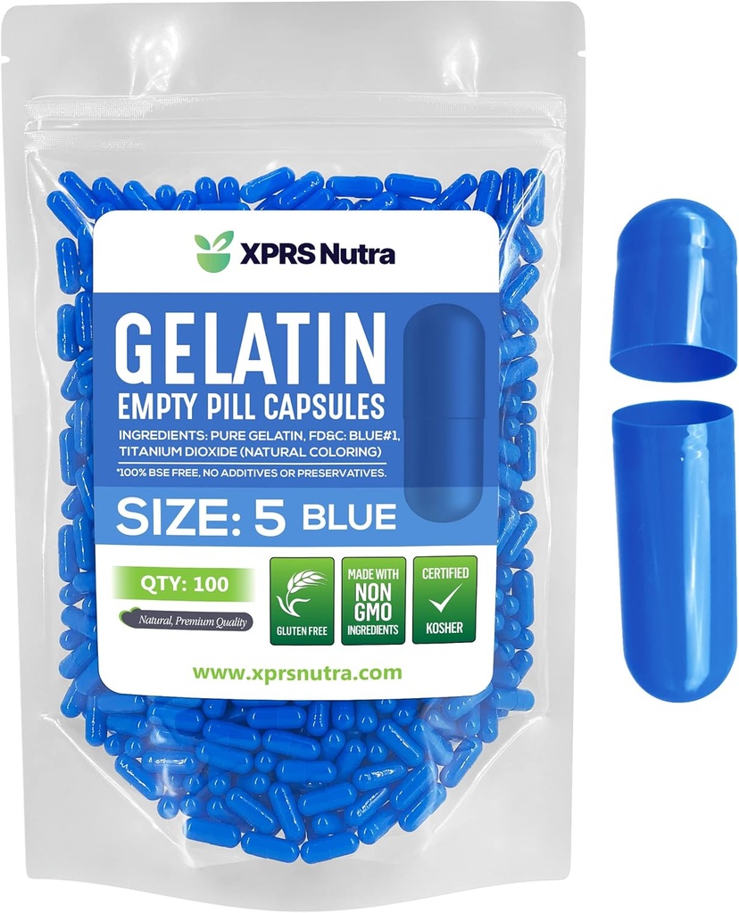 XPRS Nutraのサイズ5の空のカプセル-100の計算の非常に小さい空のゼラチンのカプセル-Pills DIYのカプセルの詰物-Do-It-Yourselfのビタミンの補足のための満たされた丸薬のゲルの帽子(青)