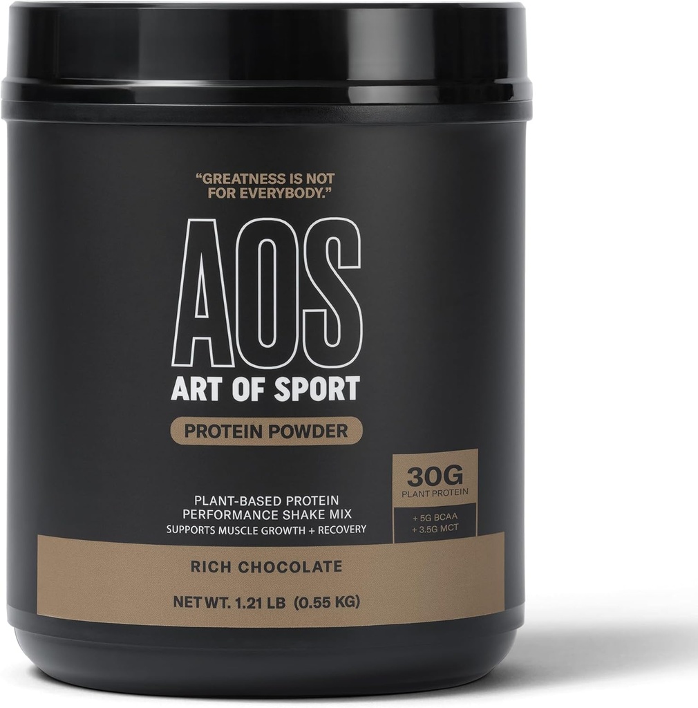 Art of Sport 30g Protein Powder, Chocolate, Protein for Athletes, Plant Based, Dairy & Gluten Free, 0g Sugar, 5g BCAA, 3.5g MCT, 1.21lb tub