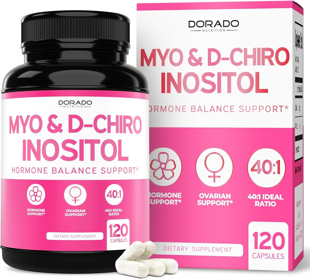 女性のためのMyo-Inositol&D-Chiroイノシトールサプリメント(120カプセル、理想的な40:1の比率のミオイノシトール)女性のためのホルモンバランス - サードパーティテスト、ビーガンセーフ&米国 - 120カウント