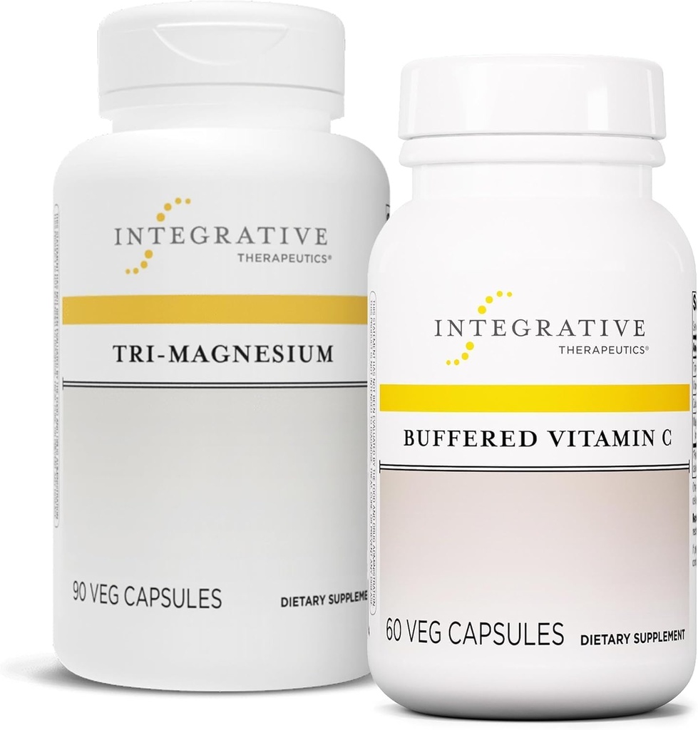 Buffered Vitamin C 1,000 mg、60カプセル&Tri-Magnesium、90カプセルと一体型治療バンドル - 抗酸化力のあるビタミンC * - ハート&骨の健康のためのトライマグネシウム*