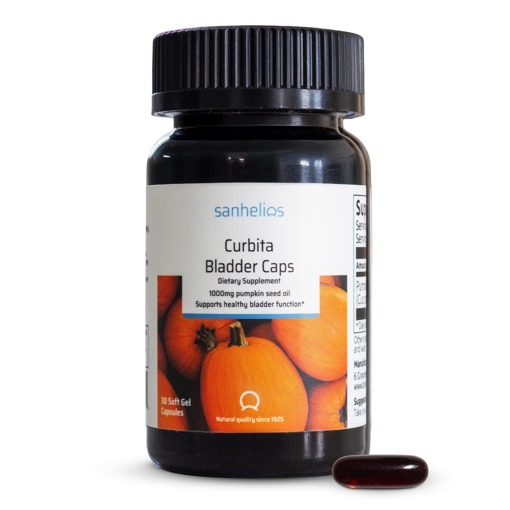 Sanhelios Curbita Bladder キャップ カボチャシードオイル 1,000mg - 男性と女性のための健康な膀胱機能サポートサプリメント - 非GMO、砂糖フリー、防腐剤フリー、グルテンフリー - 30カプセル - 1パック