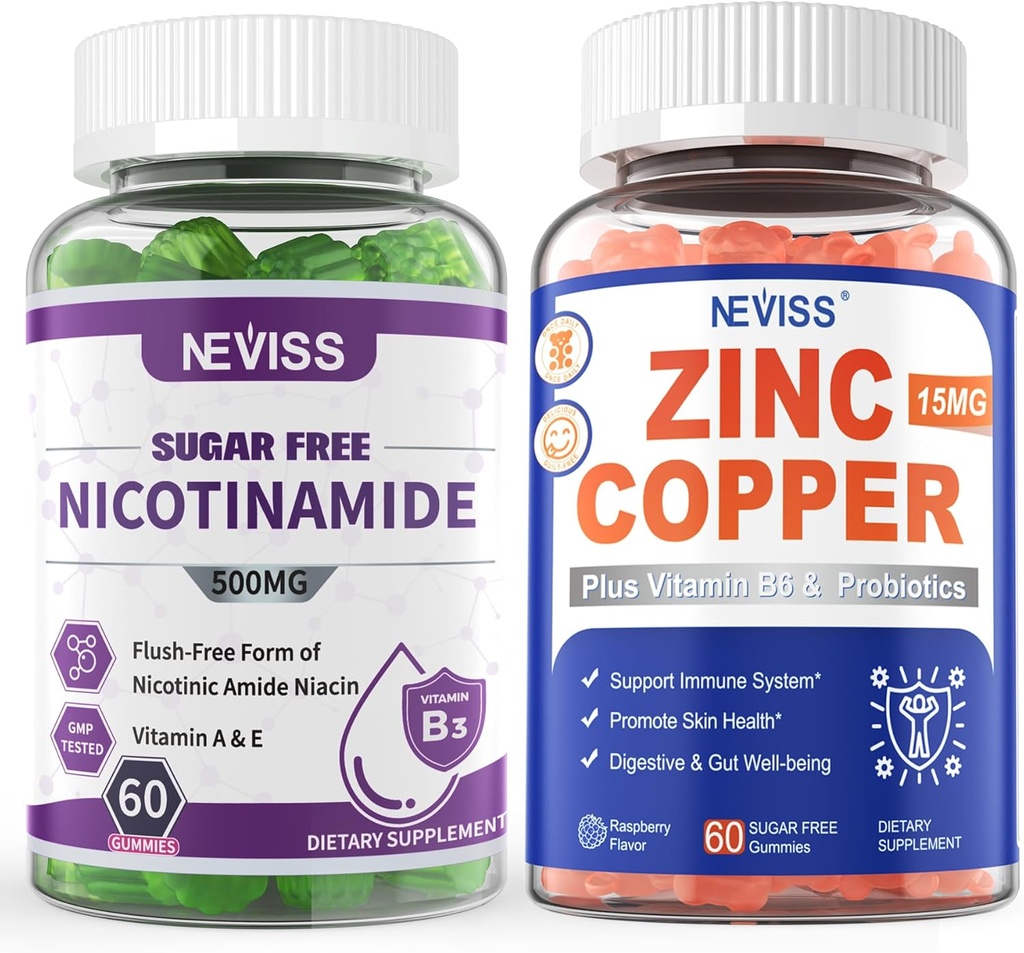 NEVISS Nicotinamide 500mg Gummies + Zinc Copper Gummies