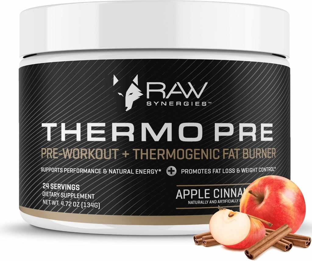 Thermo Pre - Fitness Support Supplement for Active Lifestyles - Pre-Workout Thermogenic & Metabolic Support - Plant-Based, Natural Ingredients - Apple Cinnamon - 24 Servings