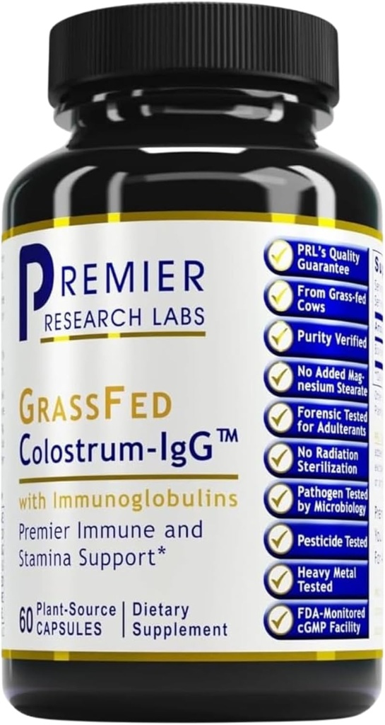Premier Research Labs Colostrum-IgG - Colostrum Supplement、Bvine Colostrum for Humans、Cow Colostrum for Immune Health、Lactoferrin、Amino Acids、Nuccleotides - 60カプセル - 60カプセル