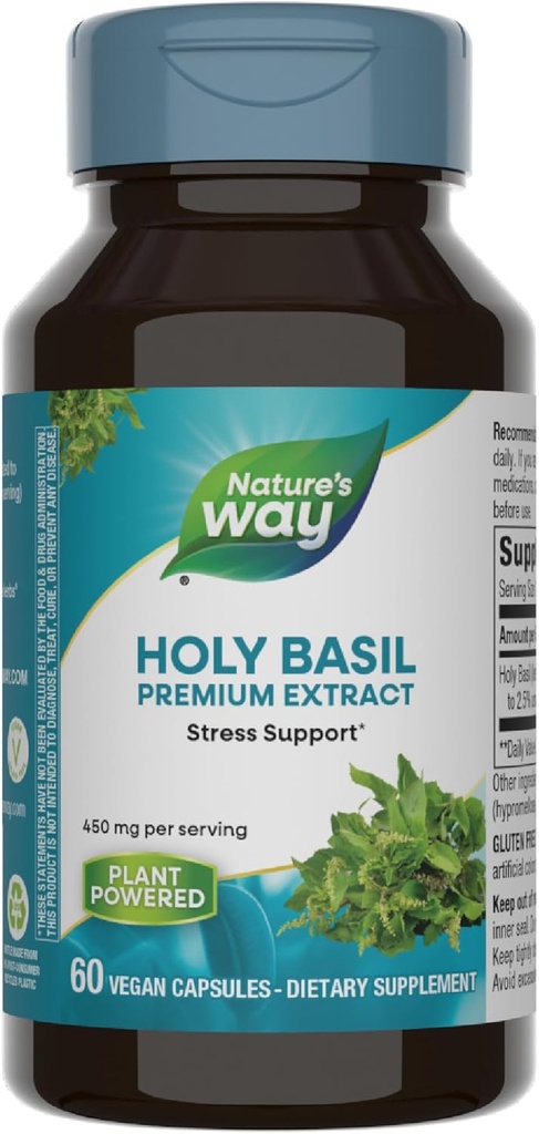 Nature's Way Holy Basil Premium Extract, ストレスサポート*, 適応性ハーブ*, サービングあたり450 mg, 60 ビーガンカプセル (パッケージ 5 月 Vary)
