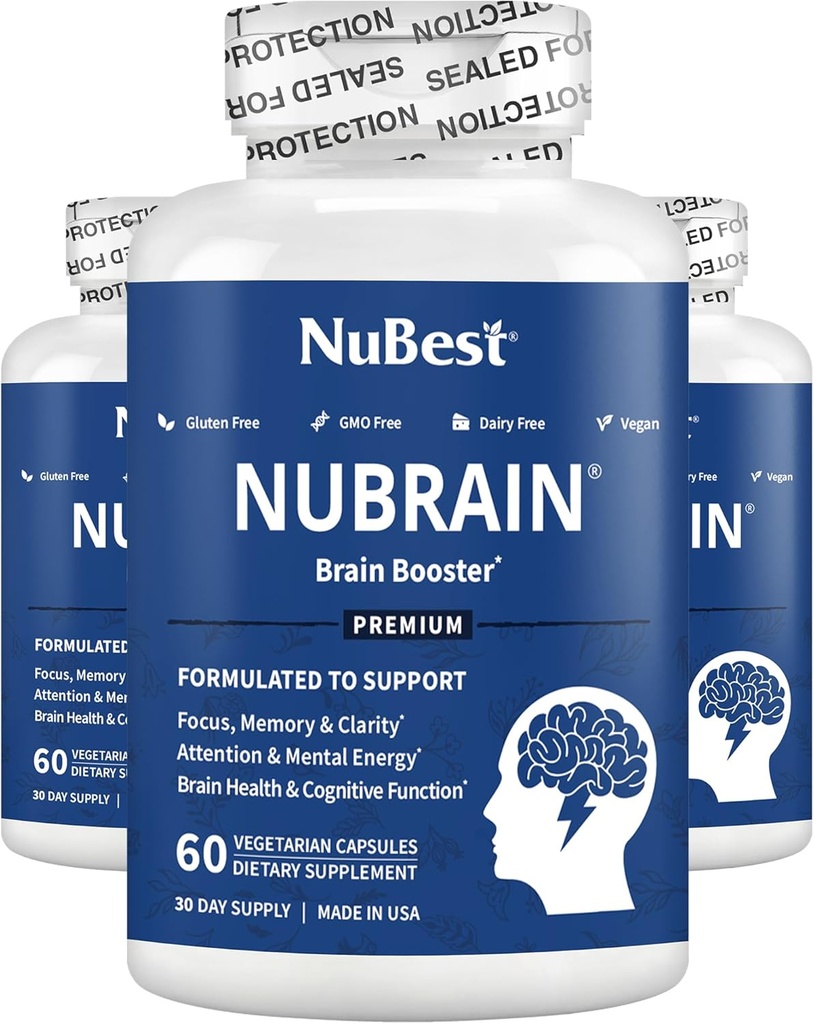 NuBrain - 高度な脳ブースター - ビタミンB6、Ginkgo Biloba、Bacopa Monnieriとメモリ、フォーカス&クラリティを向上させます - 男性と女性のための脳サプリメント - 3パック  3ヶ月の供給