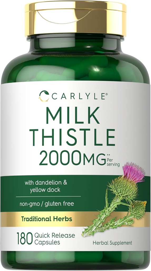 Carlyle Milk Thistle 2000mg | 180カプセル | ダンデリオン&イエロードック | 非GMO、グルテンフリー