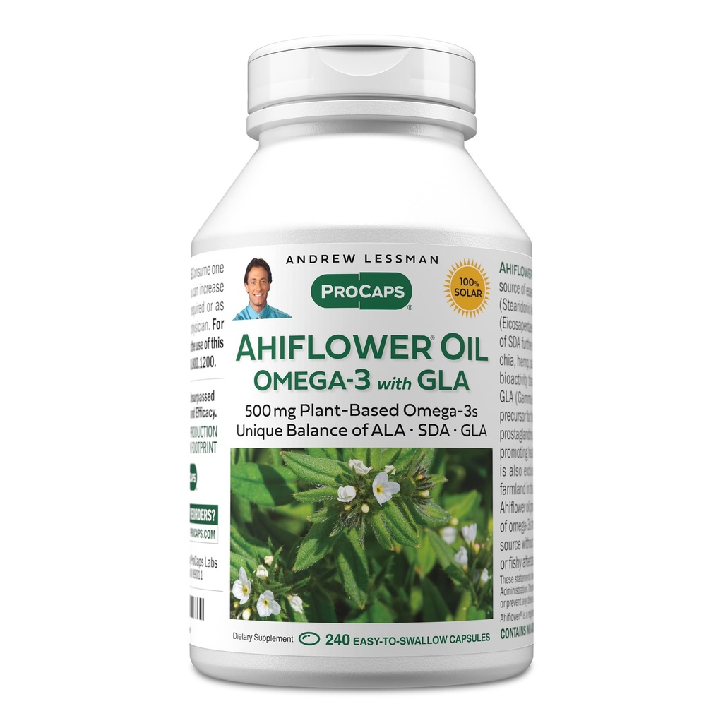 ANDREW LESSMAN Ahiflower Omega-3 with GLA - 240 Softgels - ユニークなバランスの取れた、エッセンシャルオメガ-3脂肪酸の植物ベースのソース。 Stomachのアップセット、汚染物質または水星無し。 飲みやすい